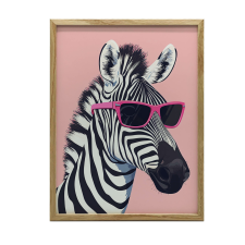 KERET FALI PLAKÁT VICCES ZEBRA RÓZSASZÍN SZEMÜVEGVEL 50x70 grafika, keretezett kép
