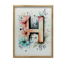 KERET FALI PLAKÁT VIRÁG H BETŰ DEKORATÍV 30x40 CM grafika, keretezett kép