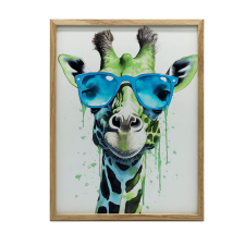  KERET FALI PLAKÁT ZÖLD ZSIRÁF KÉK SZEMVEGVEL 50x70 CM grafika, keretezett kép