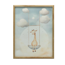 KERET FALI PLAKÁT ZSIRÁF HINTÁN GYERMEKSZOBÁBA 50x70 grafika, keretezett kép