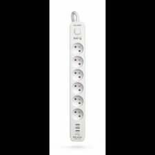 KERG M02597 Túlfeszültségvédő Elosztó 6 aljzatos 3xUSB-A 16A 1,5m - Fehér (M02597) hosszabbító, elosztó