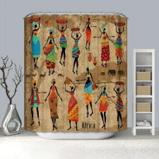 Kermix Textil zuhanyfüggöny 180x200 cm, afrikai csoport mintázattal, mosható és vasalható lakástextília