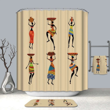 Kermix Textil zuhanyfüggöny 180x200 cm, afrikai tánc mintázattal, mosható és vasalható lakástextília