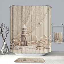 Kermix Textil zuhanyfüggöny 180x200 cm, világítótorony mintázattal, mosható és vasalható lakástextília