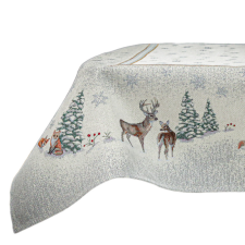 Kert és Otthon Őz pár a havas tájban ezüst lurexes, gobelin asztalterítő, 137 x 240 cm lakástextília