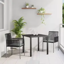  Kert étkező szett 3 pcs Fekete PE Rattan kerti bútor