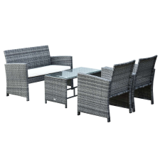 Kerti Bútor Garnitúra, 4Részes, Rattan, Levehető Párnák, Szürke kerti bútor