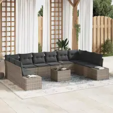  Kerti Kanapé Szett 10 db 9-Ülőhelyek száma Szürke Polyrattan kerti bútor
