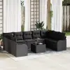  Kerti Kanapé Szett 10 db Fekete polirattan
