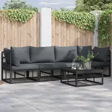  Kerti Kanapé Szett 4 pcs Fekete Fém kerti bútor
