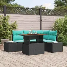  Kerti Kanapé Szett 5 db Fekete Poly Rattan kerti bútor
