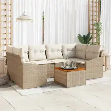  Kerti Kanapé Szett 7 db Beige és krém polirattan kerti bútor