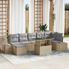  Kerti Kanapé Szett 8 db Beige és Világosszürke polirattan kerti bútor