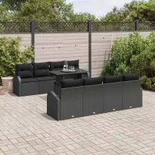  Kerti Kanapé Szett 9 db Fekete Poly Rattan kerti bútor