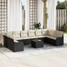  Kerti Kanapé Szett Fekete 55 x 55 x 37 cm polirattan kerti bútor