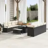  Kerti Kanapé Szett párnával 11 pcs Fekete Poli rattan