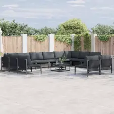  Kerti Kanapé Szett párnával 13 pcs Fekete Acél kerti bútor