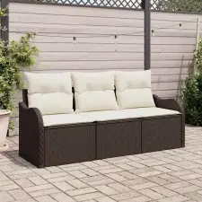  Kerti Kanapé Szett párnával 3 pcs Barna polirattan kerti bútor