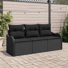  Kerti Kanapé Szett párnával 3 pcs Fekete Poli rattan kerti bútor