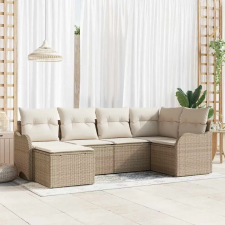  Kerti Kanapé Szett párnával 6 pcs Bézs és fehér Poli rattan kerti bútor