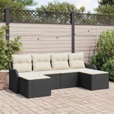  Kerti Kanapé Szett párnával 6 pcs Fekete és fehér Poli rattan kerti bútor