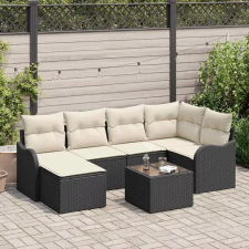  Kerti Kanapé Szett párnával 7 pcs Fekete és fehér Poli rattan kerti bútor