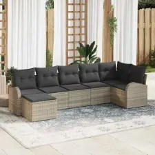  Kerti Kanapé Szett párnával 7 pcs Világosszürke Poly Rattan kerti bútor