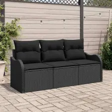  Kerti Kanapé Szett párnával tárolóval 3 pcs Fekete Poli rattan kerti bútor