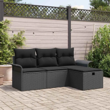  Kerti Kanapé Szett párnával tárolóval 4 pcs Fekete Poli rattan kerti bútor