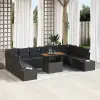  Kerti Kanapé Szett tárolóval 11 pcs Fekete Poli rattan