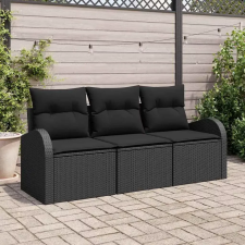  Kerti Kanapé Szett tárolóval 3 pcs Fekete Poli rattan kerti bútor