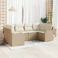  Kerti Kanapé Szett tárolóval 6 pcs Bézs és fehér Poli rattan kerti bútor