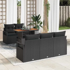  Kerti Kanapé Szett tárolóval 6 pcs Fekete Poli rattan kerti bútor