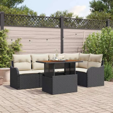  Kerti Kanapé Szett tárolóval 6 pcs Fekete Poli rattan kerti bútor