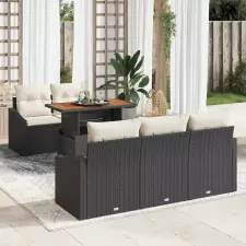  Kerti Kanapé Szett tárolóval 6 pcs Fekete Poli rattan kerti bútor