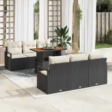  Kerti Kanapé Szett tárolóval 7 pcs Fekete Poli rattan kerti bútor