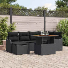  Kerti Kanapé Szett tárolóval 7 pcs Fekete Poli rattan kerti bútor