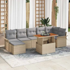  Kerti Kanapé Szett tárolóval 8 pcs Bézs Poli rattan kerti bútor