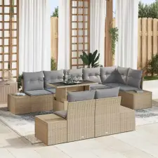  Kerti Kanapé Szett tárolóval 9 pcs Bézs Poli rattan kerti bútor