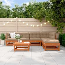  Kerti lounge szett 7 pcs Viaszbarna Tömör Fenyőfa kerti bútor