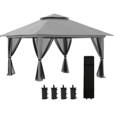 Kerti összescsukható pop-up pavilon függönnyel 4x4m hordozótáskával sötétszürke kerti bútor