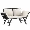  Kerti pad, polyrattan, fekete/krém, 176 x 56 x 81 cm,