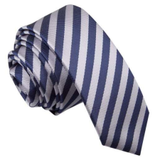  Keskeny, ezüstszürke/sötétkék csíkos nyakkendő nyakkendő