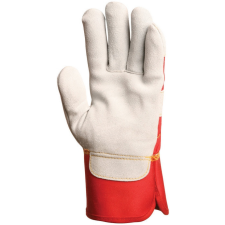  Kesztyű szürke marhahasíték piros vászonnal 10-es védőkesztyű