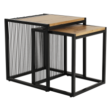  Két dohányzóasztal készlet, tölgyfa/fekete, RIMBO bútor