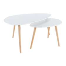 Két részes asztal szett, fehér/bükk, FOLKO NEW bútor