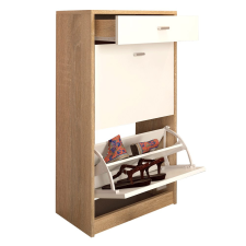  Kétrészes cipősszekrény, fehér/tölgy sonoma, VIVAT NEW TYP 1 bútor