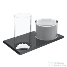 Keuco EDITION 400 szappanadagoló, 150 ml, pohártartóval, szálcsiszolt fekete - króm 11553139000 fürdőszoba kiegészítő