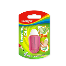 KeyRoad Hegyező, 1 lyukú, radírral, 1 db/bliszter, Keyroad Twist, vegyes színek hegyező