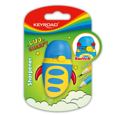 KeyRoad Hegyező 1 lyukú tartályos, fedeles, multifunkciós Keyroad Duo Sharpy vegyes színek hegyező